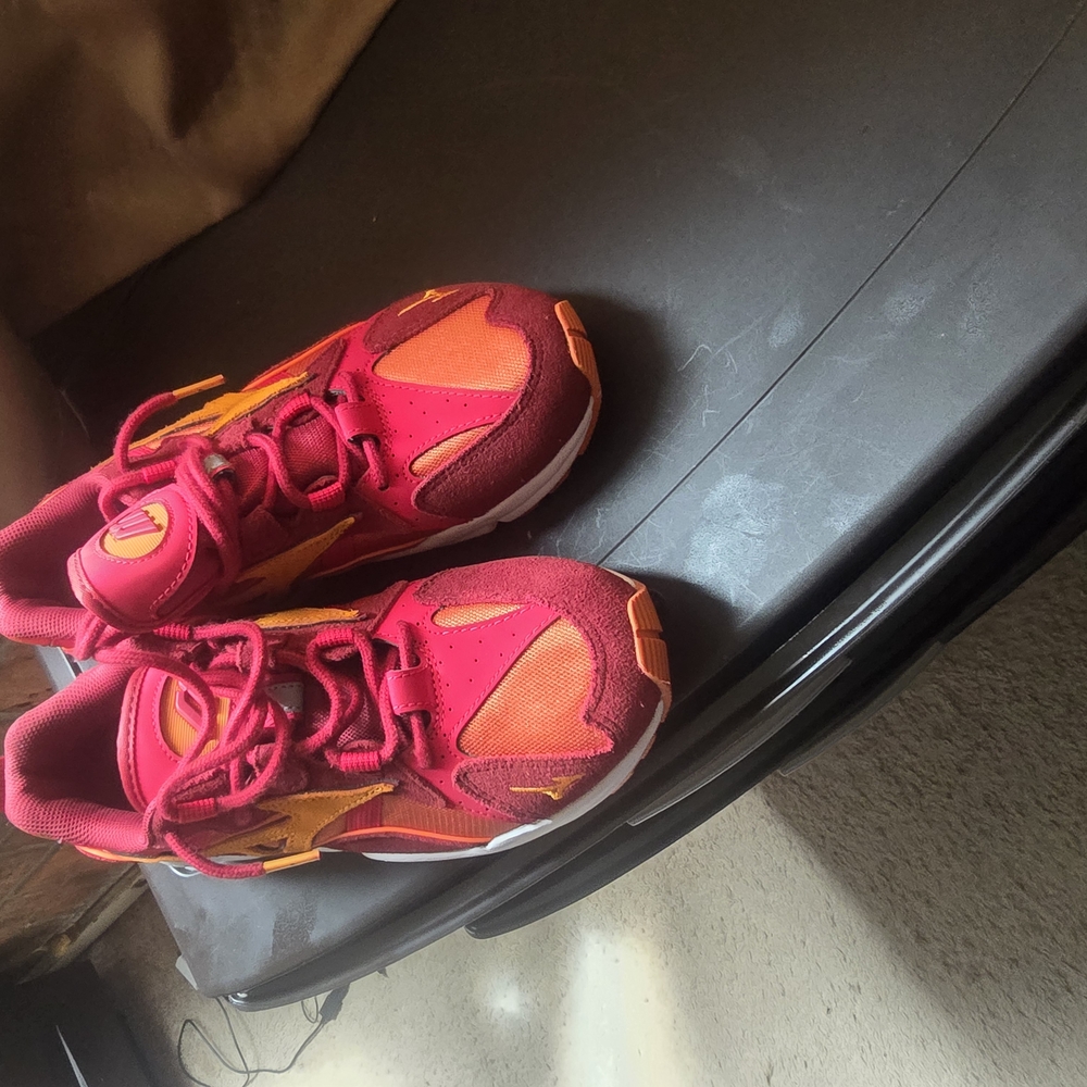 Red and Orange Athletic Sneakers with Mesh Design